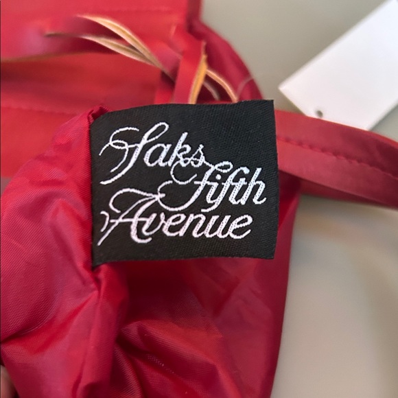 Saks Fifth Avenue Red and Burgundy Tote with Zebra Charm - Picture 7 of 11